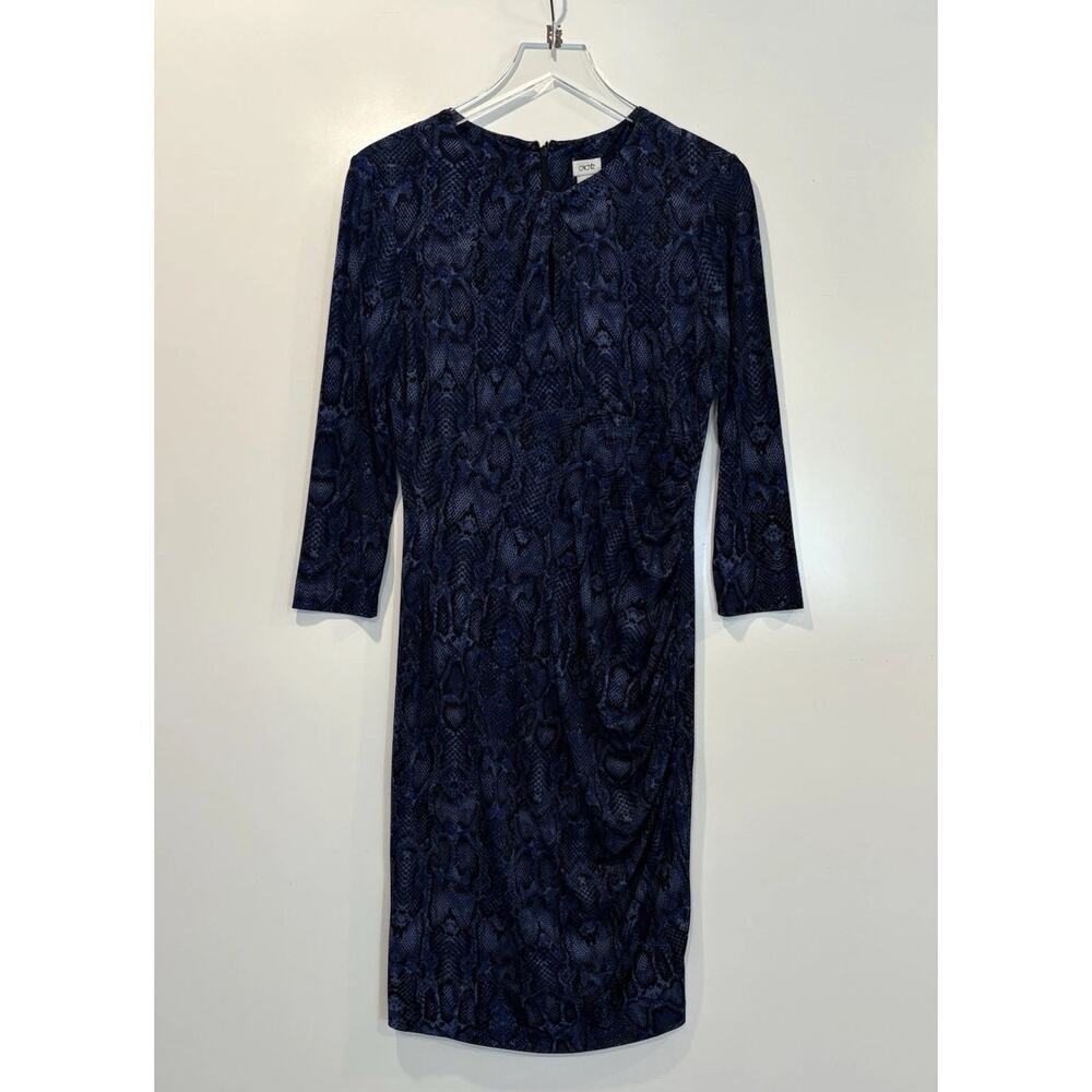 Cache Blue Black Animal Print‎ Sheath Dress Key Hole Womens Size Large (696)